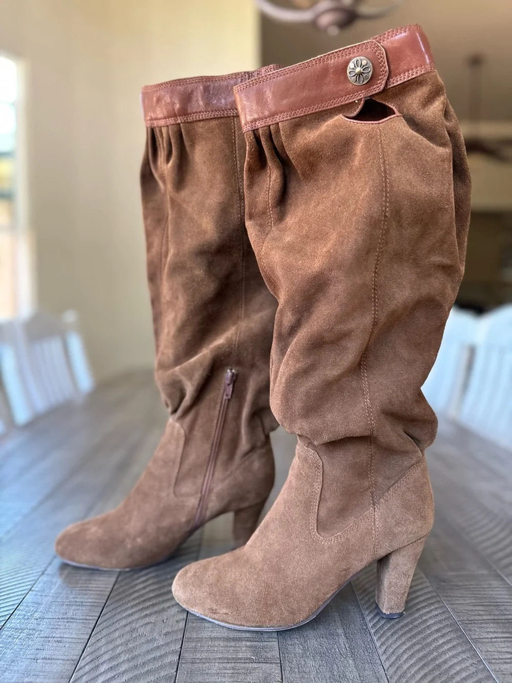 Vintage Michael Kors Festival Slouch Brown Suede Heeled Boots Women’s Size 8
